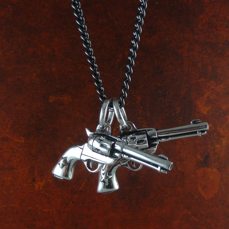 Gun Necklace Antique Silver Pistol Pendant Gun Jewelry Etsy