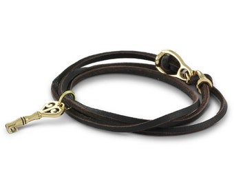 Key Bracelet - Bronze Key Leather Wrap Bracelet