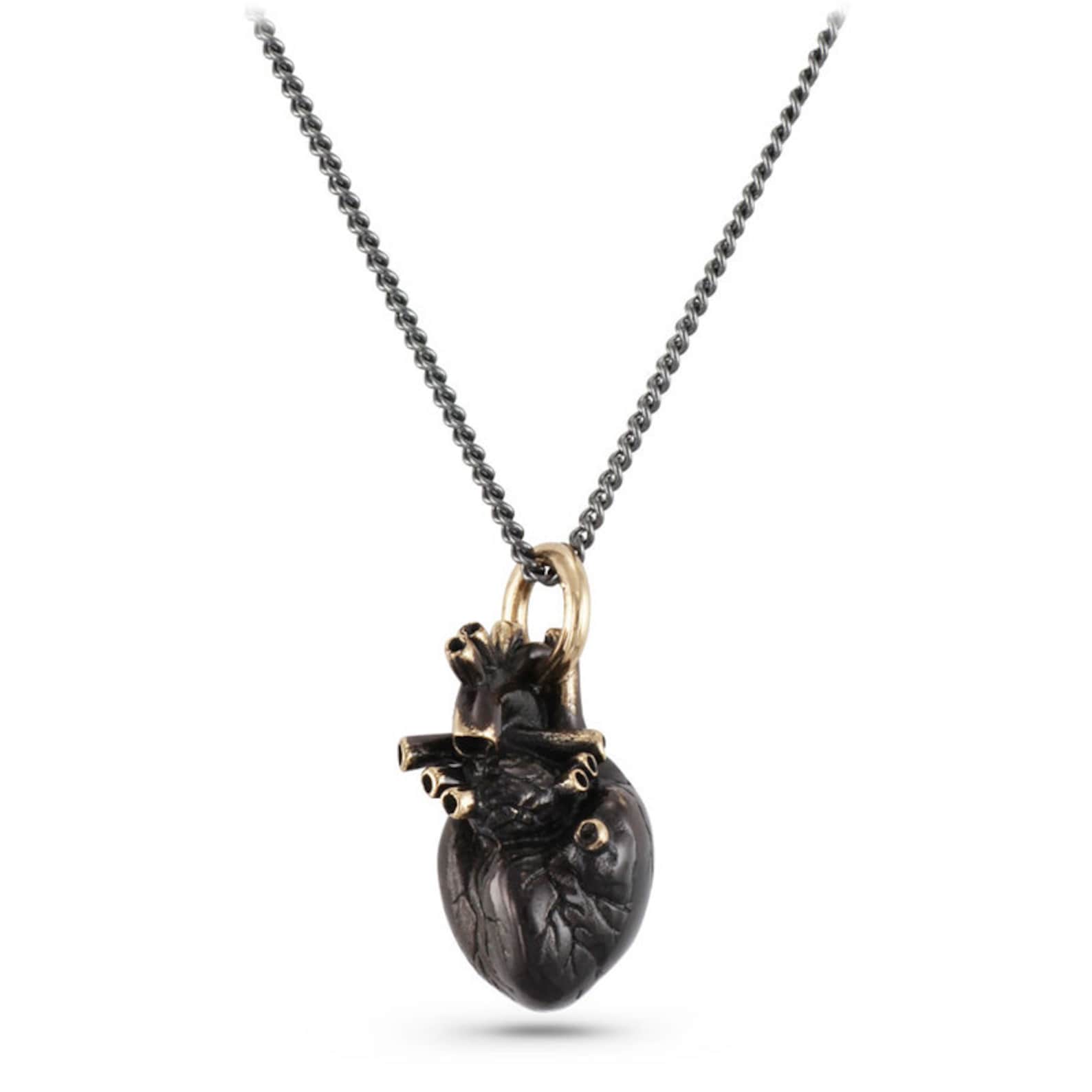 Black Anatomical Heart Necklace Black Heart Pendant Etsy