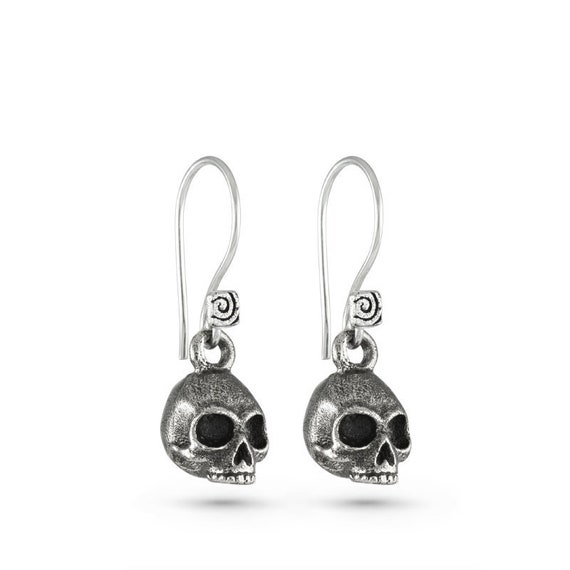 Skull Earrings Antique Silver Skull Earrings Gothic Skull - Etsy