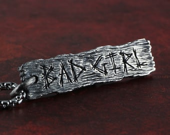 BAD GIRL Pendant - Sterling Silver Word Pendant - Pillory Board Necklace