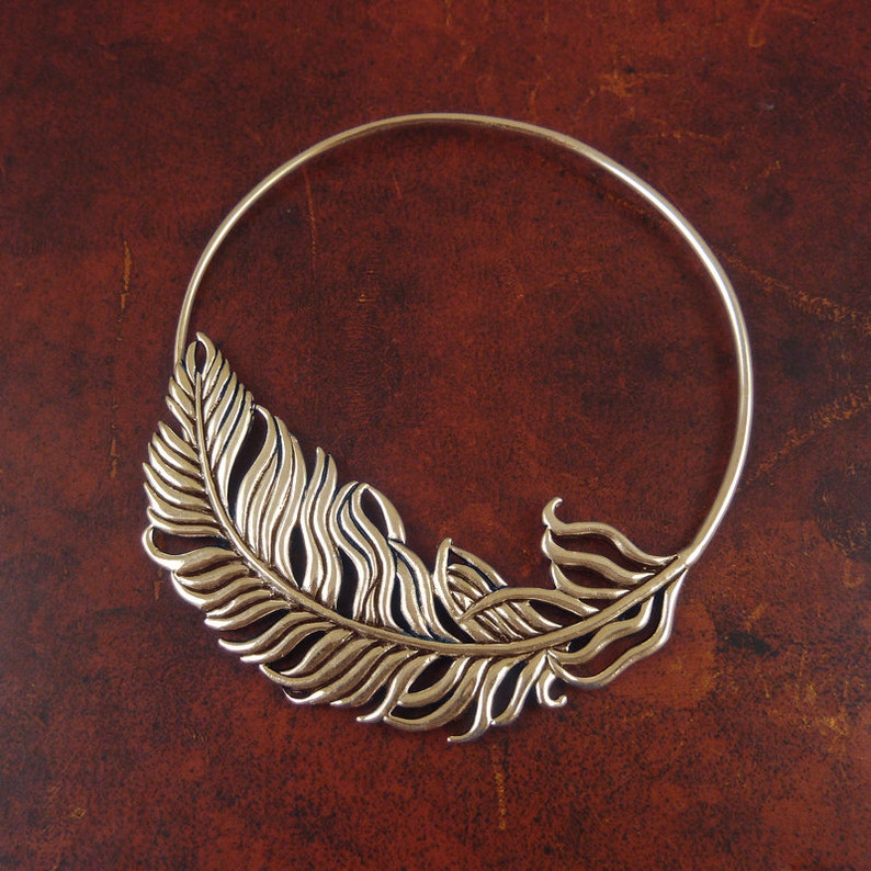 Feather Hoop Earrings Bronze Feather Hoop Earrings Etsy