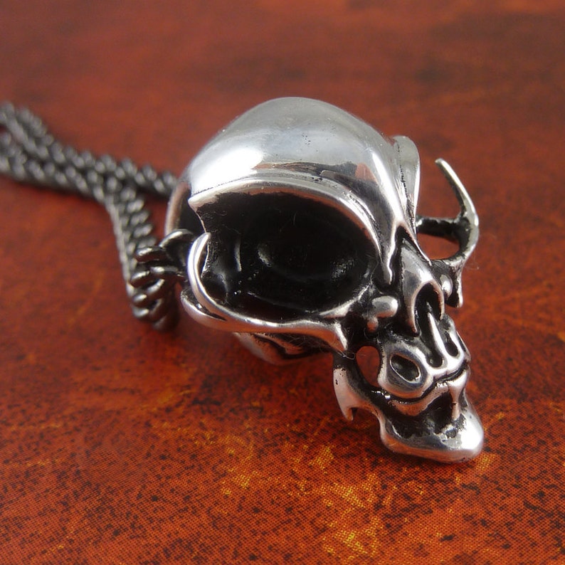 Alien Skull Necklace Antique Silver Alien Pendant Alien Jewelry image 3