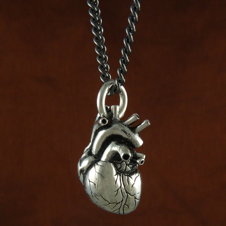 Anatomical Heart Jewelry Antique Silver Anatomical Heart on 18 Gunmetal Chain image 5