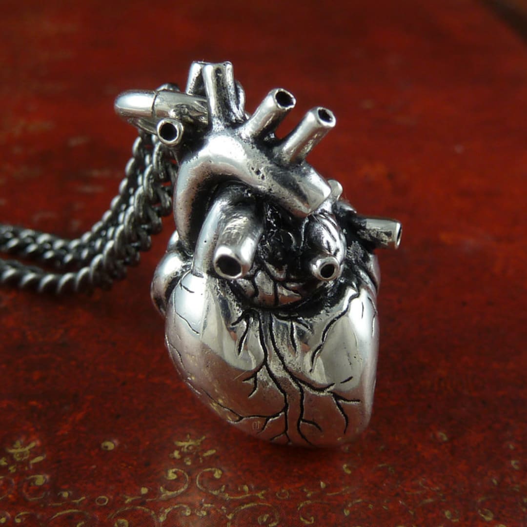 Anatomical Heart Necklace Antique Silver Anatomical Heart Pendant - Etsy