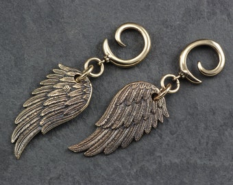 Wing Ear Weights - Bronze Wing Gauged Earrings - Wing Gauges