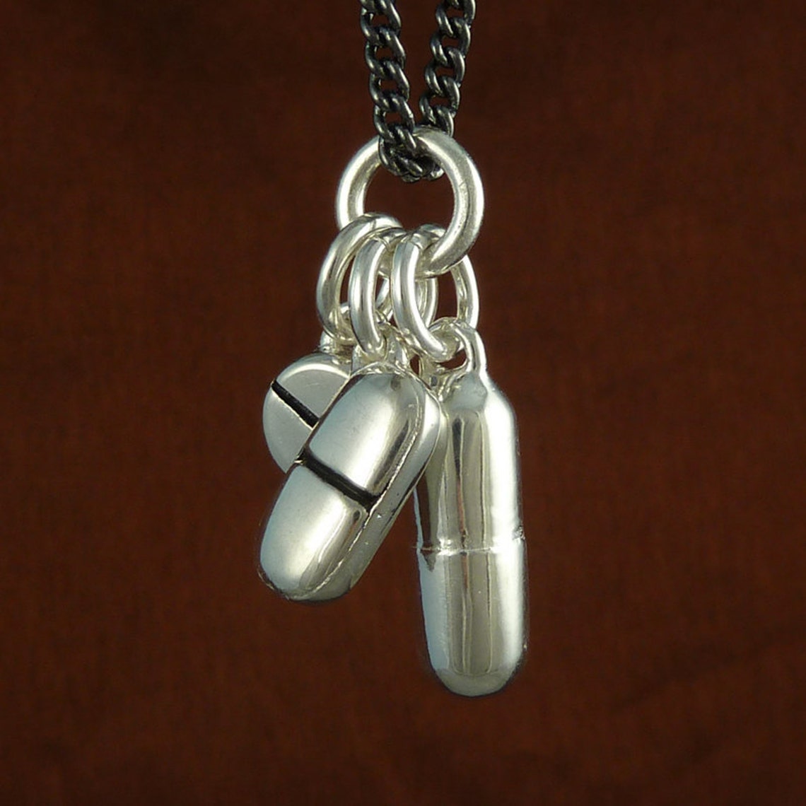 Pills Necklace Antique Silver Pill Pendant Medication Etsy