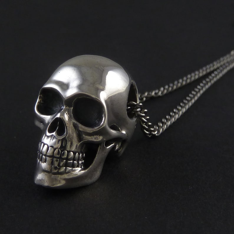 Skull Necklace Sterling Silver Human Skull Pendant Etsy