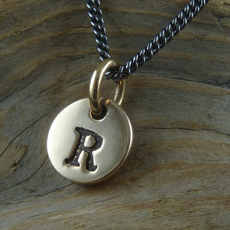 Initial Necklace Bronze Initial Charm Pendant Etsy