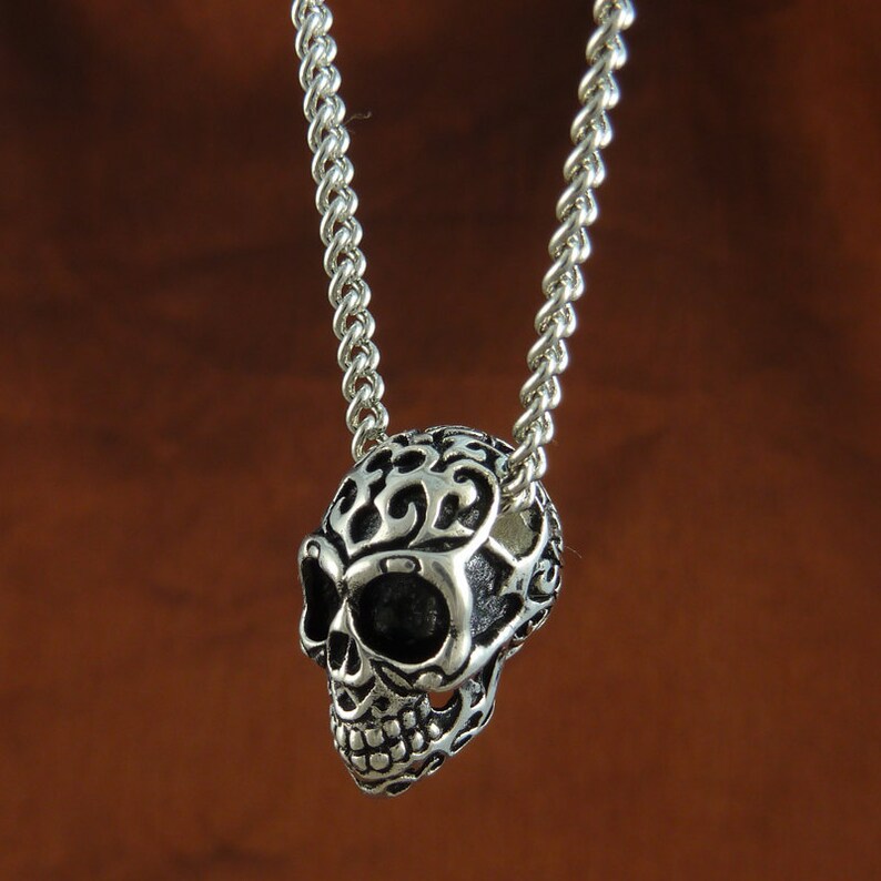 Skull Necklace With Tribal Motif Antique Silver Ornate Human - Etsy