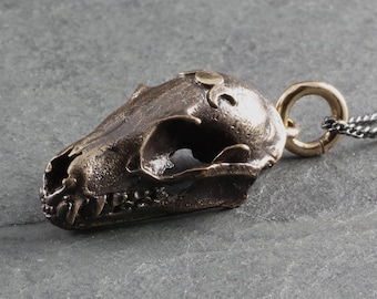 Bat Skull Necklace - Bronze Bat Skull Pendant - Bat Jewelry