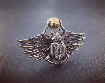 Scarab Beetle Ring - White Bronze
