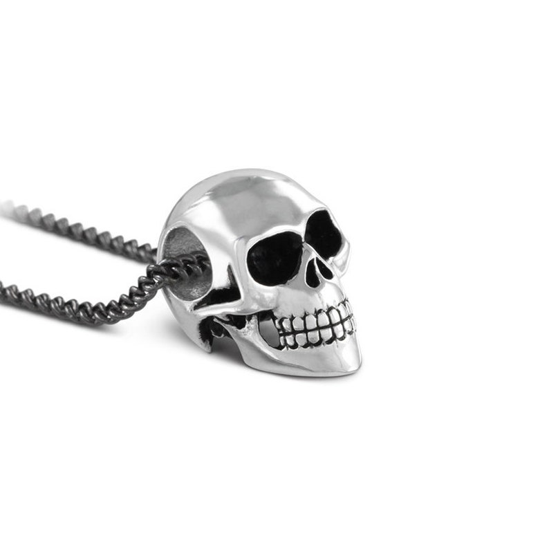 Small Skull Necklace Antique Silver Small Human Skull Pendant The Lucky Skull image 1