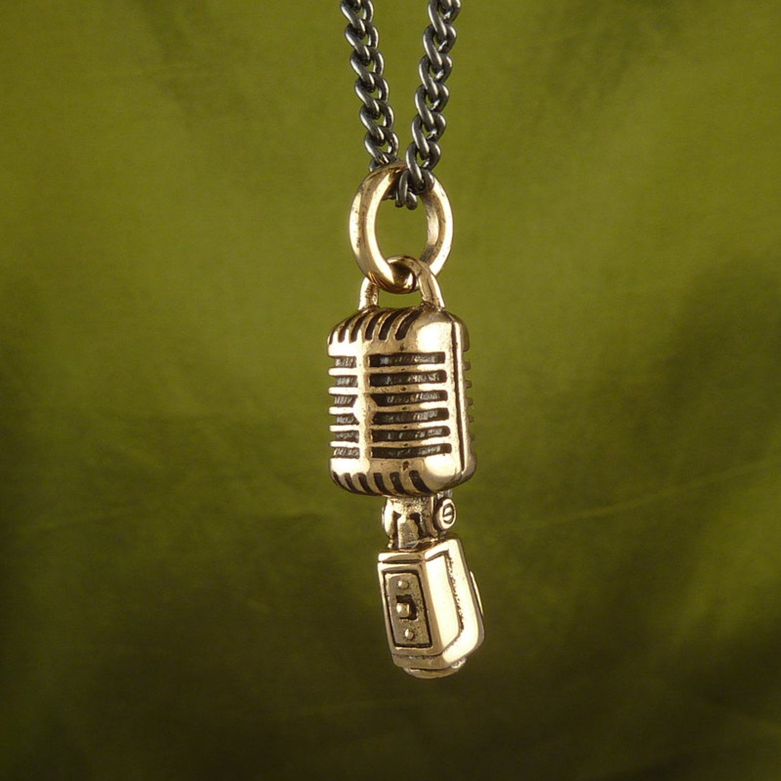 Microphone Necklace Bronze Microphone Pendant Music Etsy
