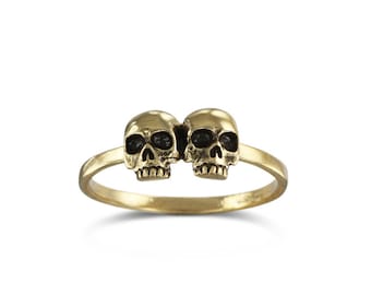 Double Skull Stacking Ring - Bronze Two Skull Stackable Ring
