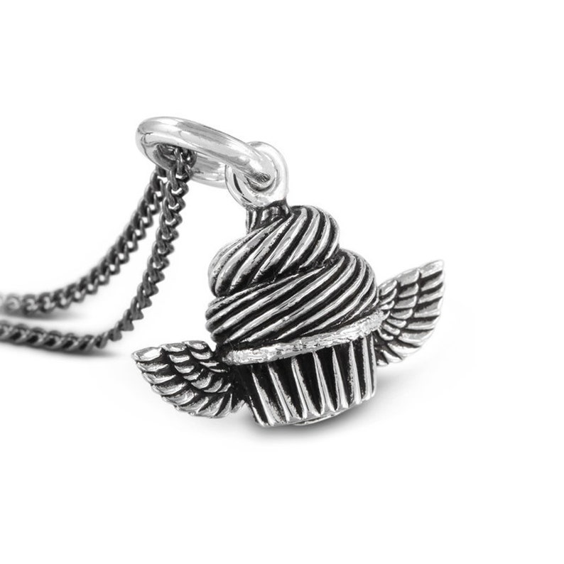 Flying Cupcake Necklace Antique Silver Cupcake Pendant Cupcake Jewelry image 1