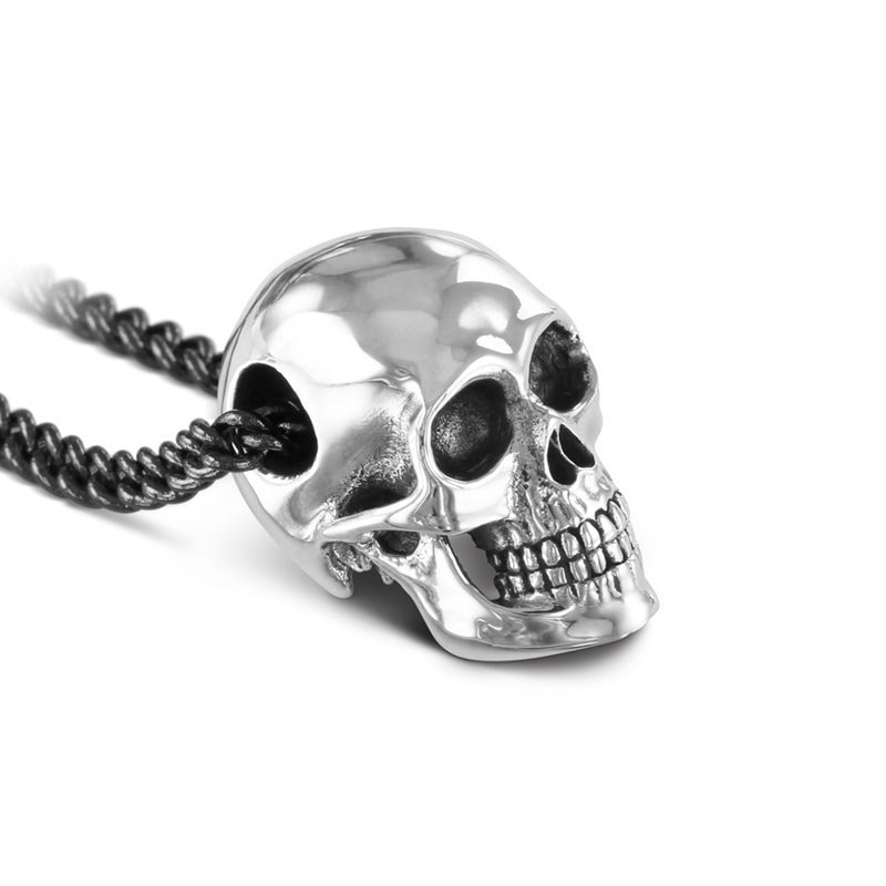 Human Skull Necklace - Antique Silver Skull Pendant - Skull Jewelry