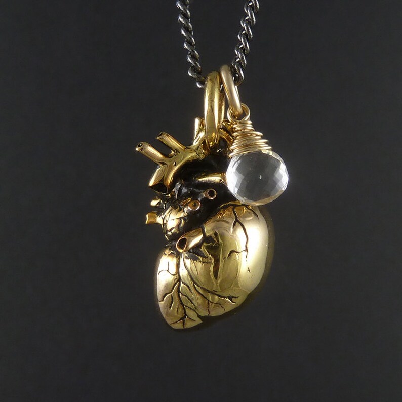 Gold Anatomical Heart Necklace with Quartz Gold Heart with Etsy