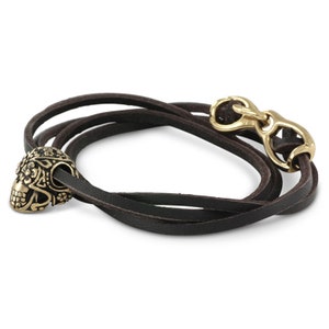 Sugar Skull Leather Wrap Bracelet - Bronze Skull Leather Wrap Bracelet - Day of the Dead Bracelet