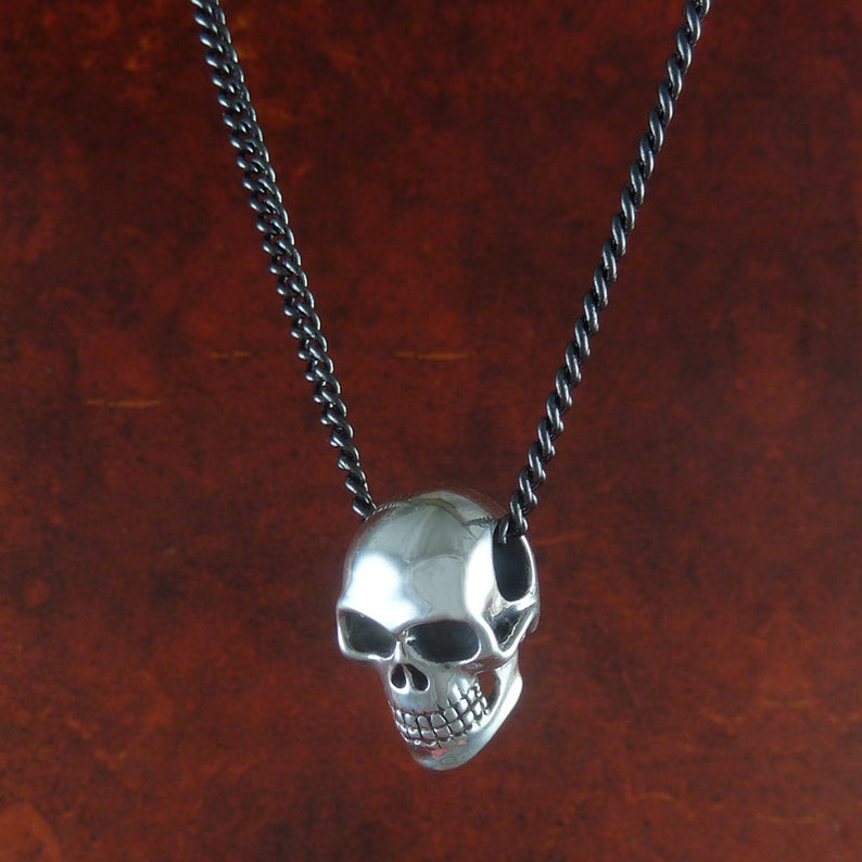 Sterling Silver Skull Necklace Sterling Silver Small Human Skull Pendant image 5