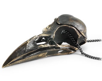 Crow Skull Locket  - Bronze Bird Skull Locket Necklace - Raven Skull Necklace