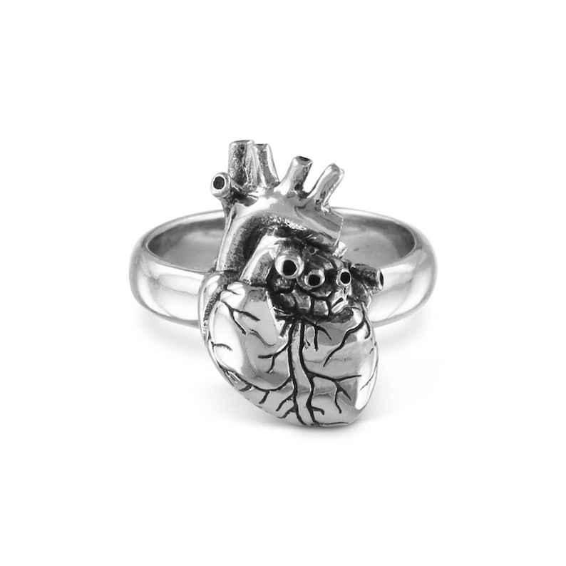 Anatomical Heart Ring White Bronze Anatomical Heart Ring Silver Heart Ring image 1