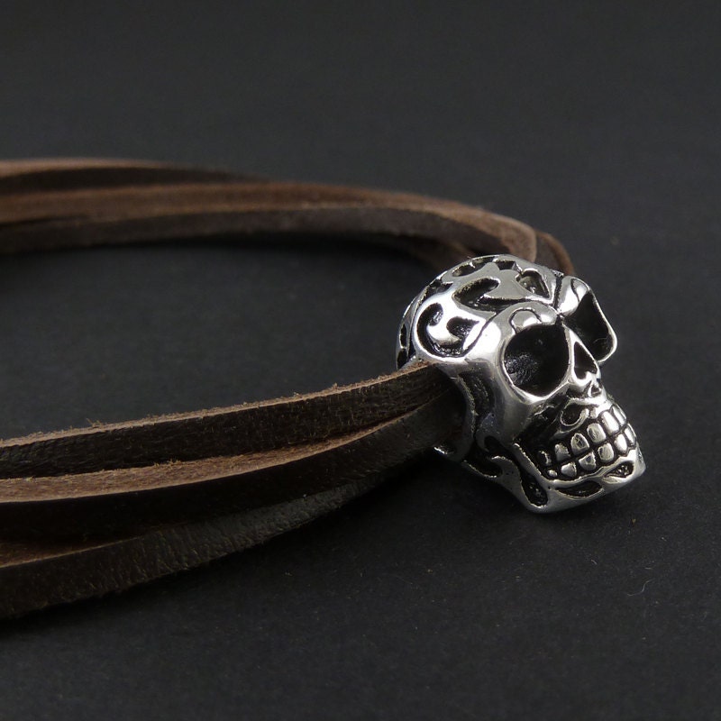 Skull Bracelet Antique Silver Ornate Skull Leather Wrap - Etsy