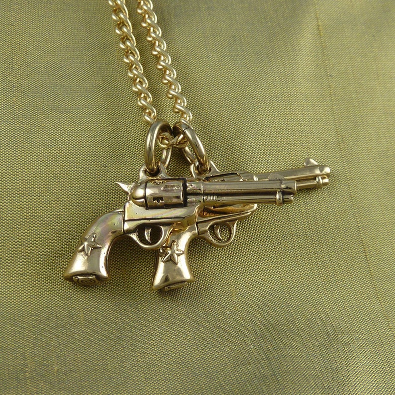 Gun Necklace Bronze Pistol Pendant Etsy