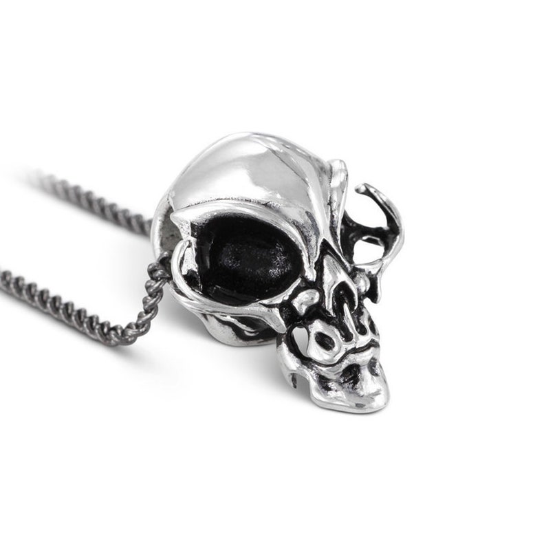 Alien Skull Necklace Antique Silver Alien Pendant Alien Jewelry image 1