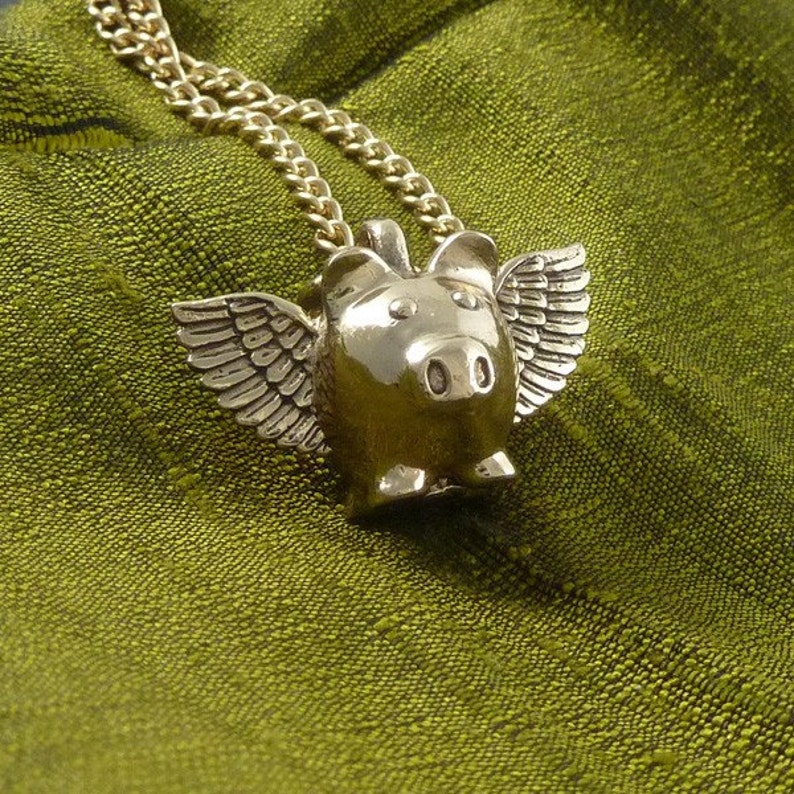 Flying Pig Necklace Bronze Flying Pig Pendant the Lucky Etsy