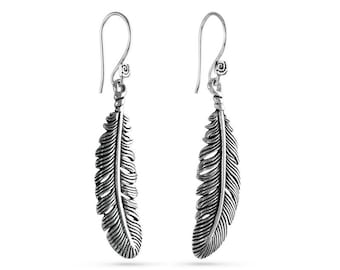 Boucles d'oreilles plumes - Boucles d'oreilles plumes en argent vieilli