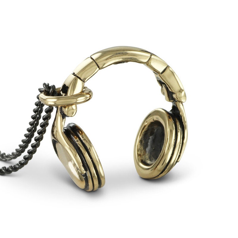 Headphones Necklace Bronze Headphone Pendant DJ Necklace Etsy