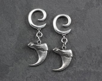 Cougar Claw Ear Weights - Antique Silver Claw Gauged Earrings - Claw Gauges