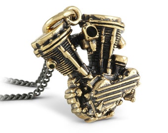 Motorcycle Engine Necklace - Bronze V Twin Engine Necklace - Motorcycle Necklace