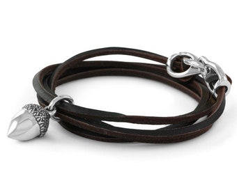 Acorn Bracelet - Acorn Leather Bracelet - Antique Silver Acorn Bracelet
