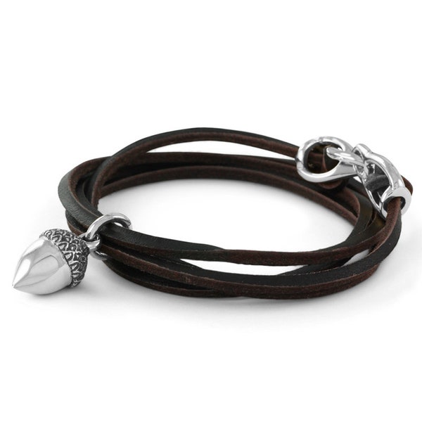 Acorn Bracelet - Acorn Leather Bracelet - Antique Silver Acorn Bracelet