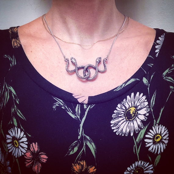 Snake Necklace Antique Silver Double 