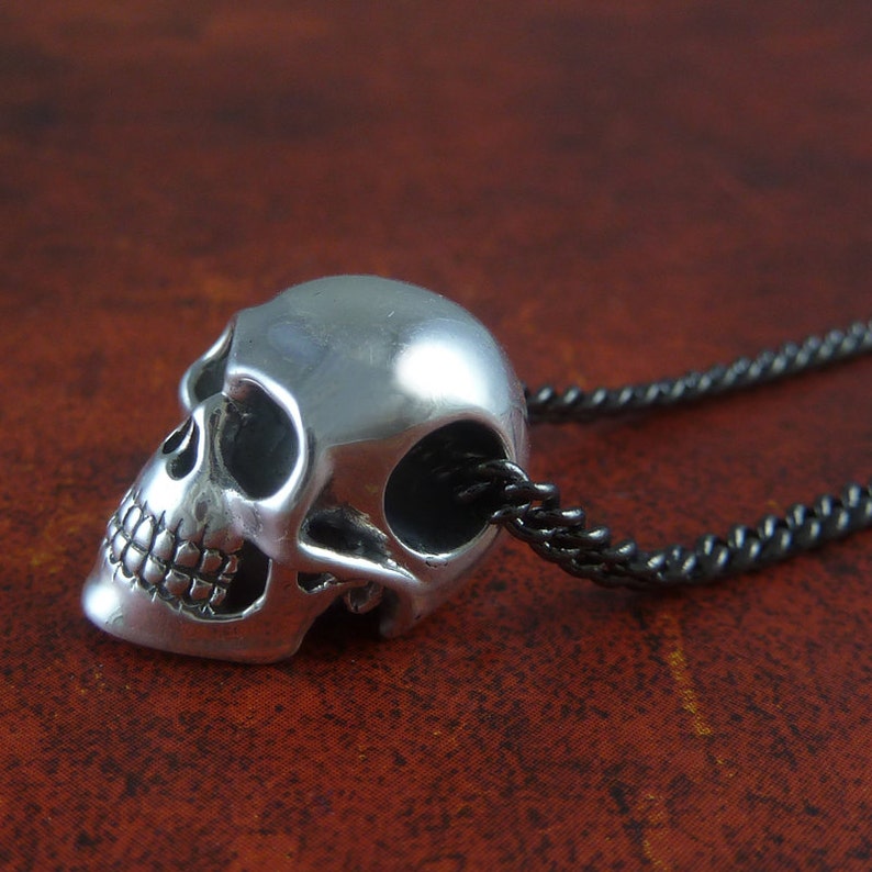 Sterling Silver Skull Necklace Sterling Silver Small Human Skull Pendant image 4