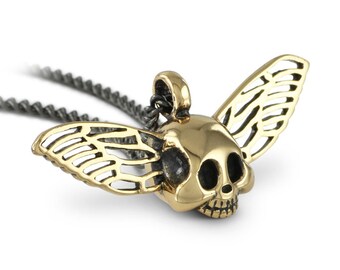 Flying Skull Necklace - Bronze Winged Skull Pendant - The Lucky Skull