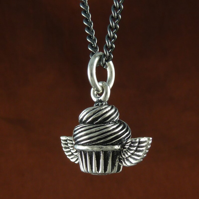 Flying Cupcake Necklace Antique Silver Cupcake Pendant Cupcake Jewelry image 5