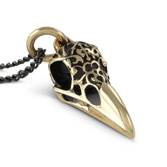 Bird Skull Necklace - Raven Skull Pendant - Ornate Crow Skull Pendant