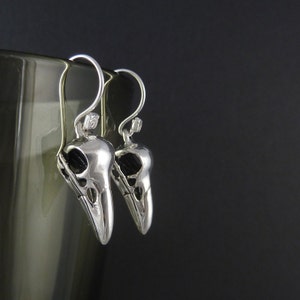 Bird Skull Earrings - Antique Silver Raven Skull Earrings image 4