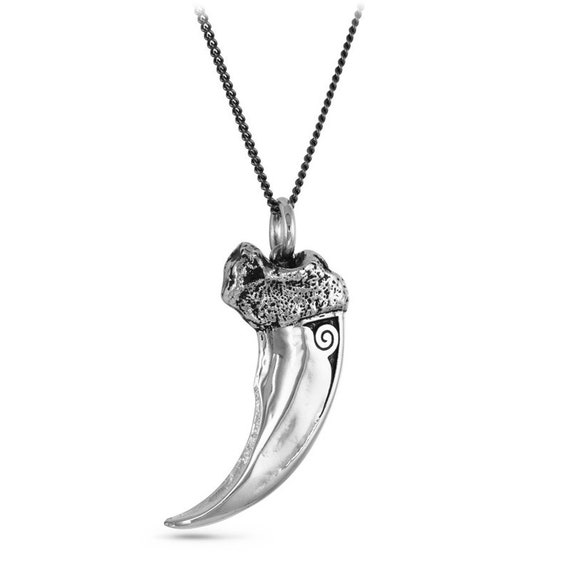 Bear Claw Necklace - Antique Silver Bear Claw Pendant - Bear