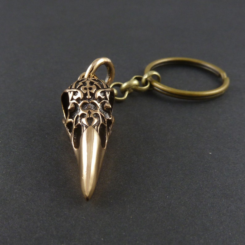 Bird Skull Keychain Bronze Raven Skull Keychain image 5