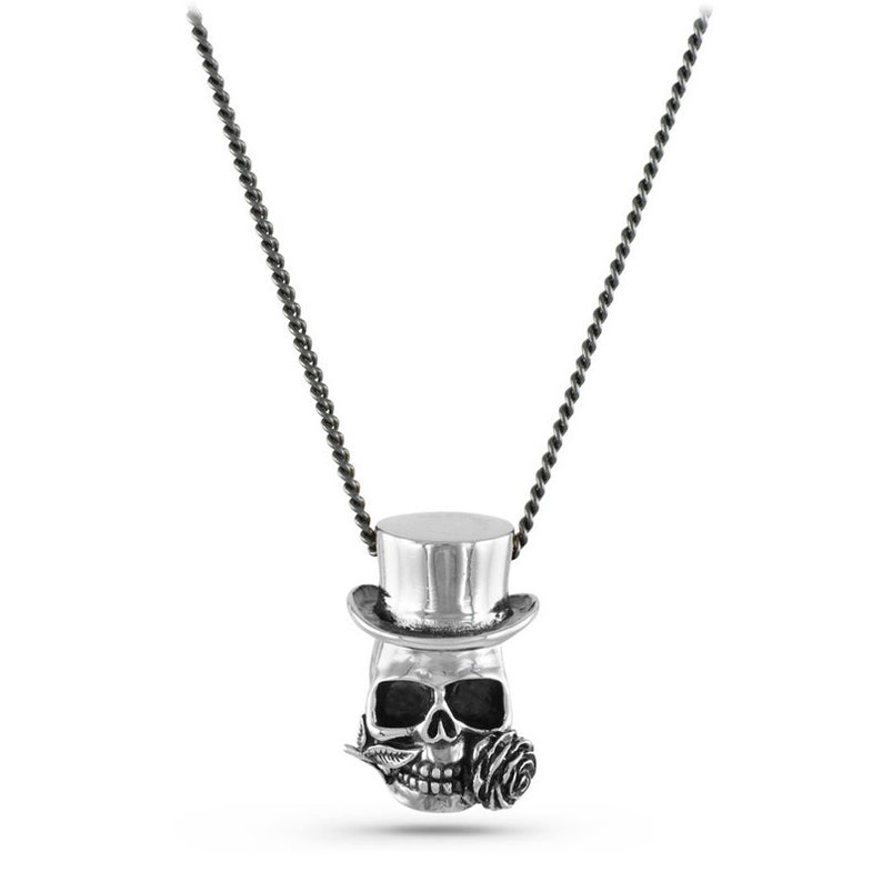 Voodoo Skull Necklace Antique Silver Skull Pendant Steampunk Skull Necklace zdjęcie 2