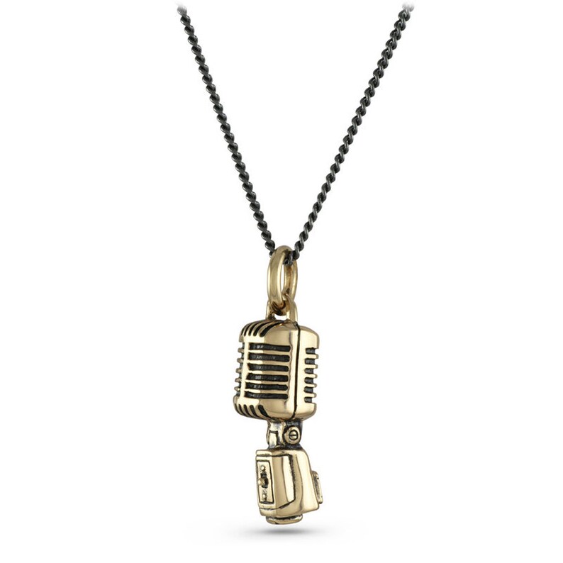 Microphone Necklace Bronze Microphone Pendant Music Etsy