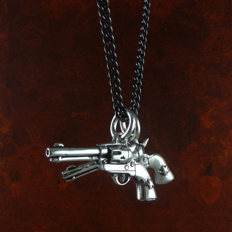 Gun Necklace Antique Silver Pistol Pendant Gun Jewelry image 5