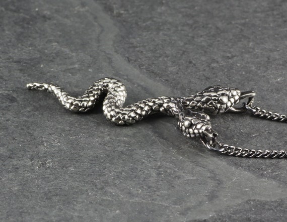 Men's Louis Vuitton LV Snake Pendant Necklace in Aged Silver