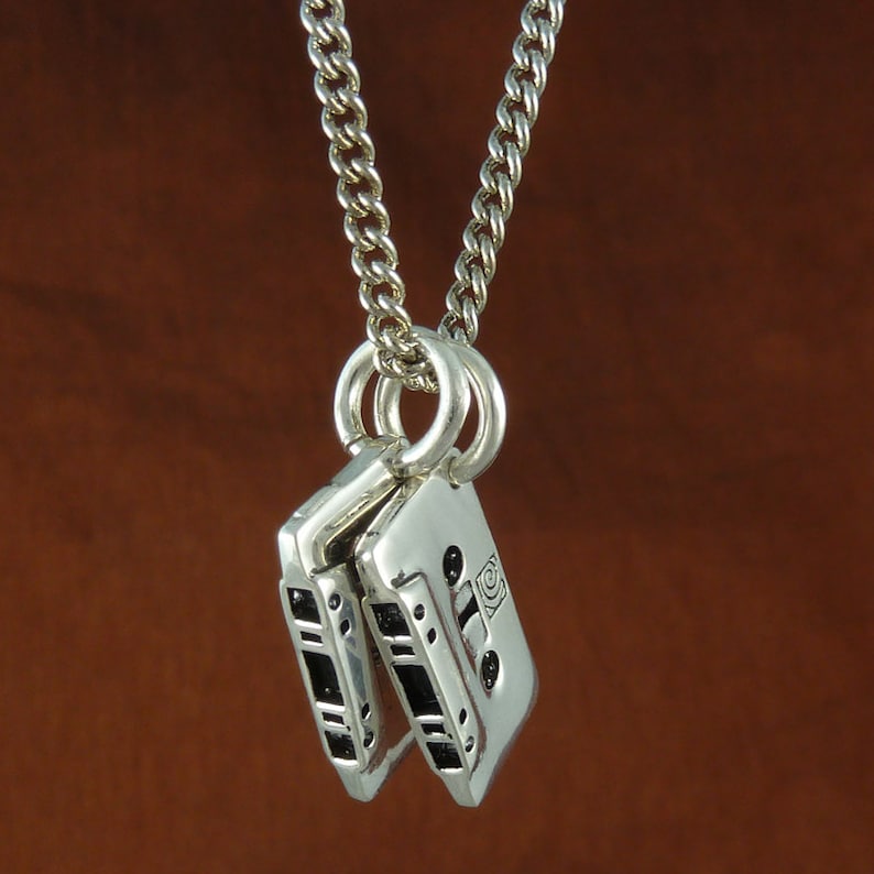 Cassette Tape Necklace Antique Silver Cassettes Pendant 80's Necklace image 4