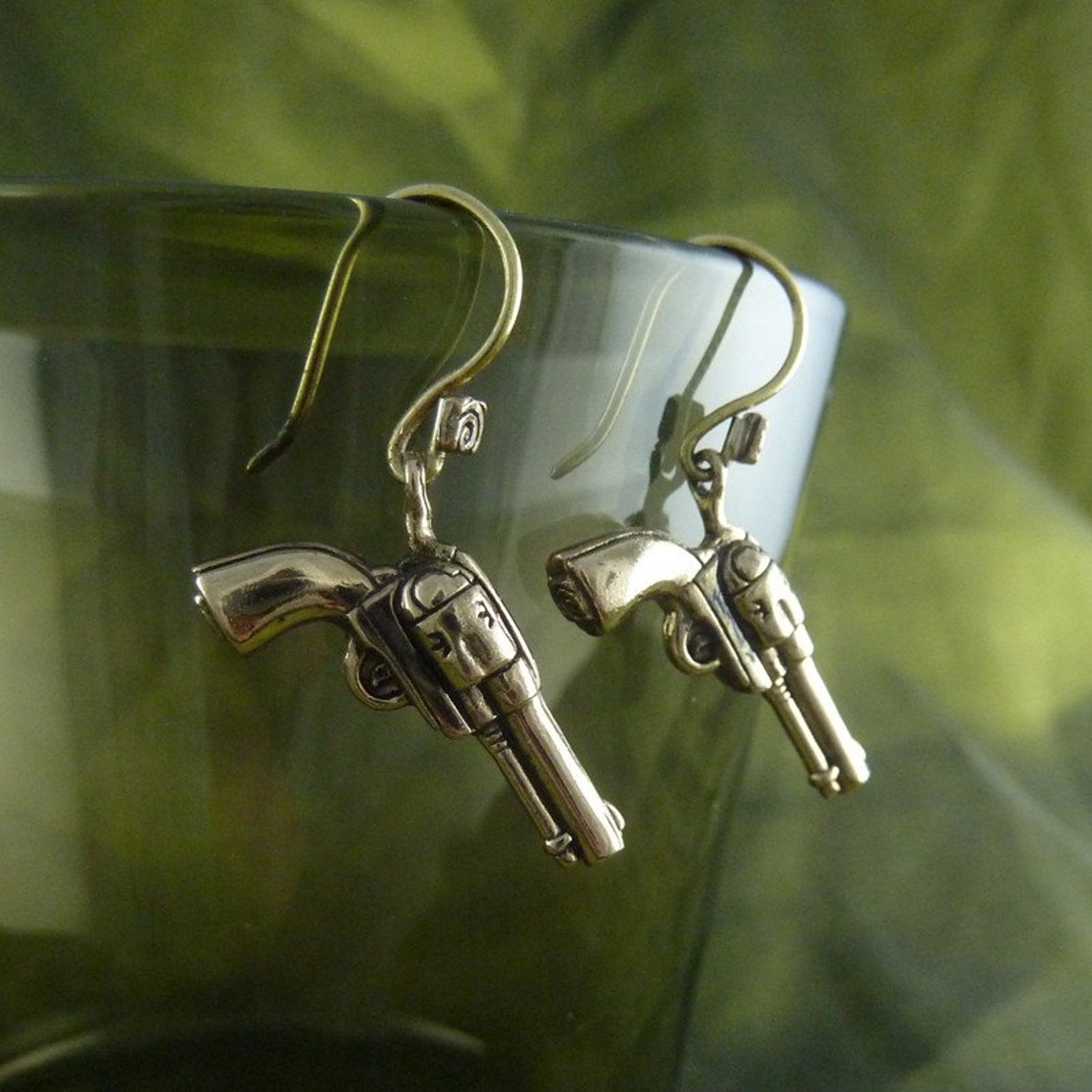 Gun Earrings Bronze Pistol Earrings Etsy